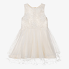 LE CHIC GIRLS IVORY FLORAL LACE & TULLE DRESS