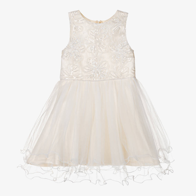 Le Chic Babies' Girls Ivory Floral Lace & Tulle Dress