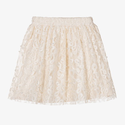 Le Chic Kids' Girls Ivory Lace & Faux Pearl Skirt