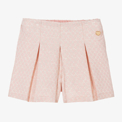 Le Chic Kids' Girls Pink Brocade Pleated Shorts