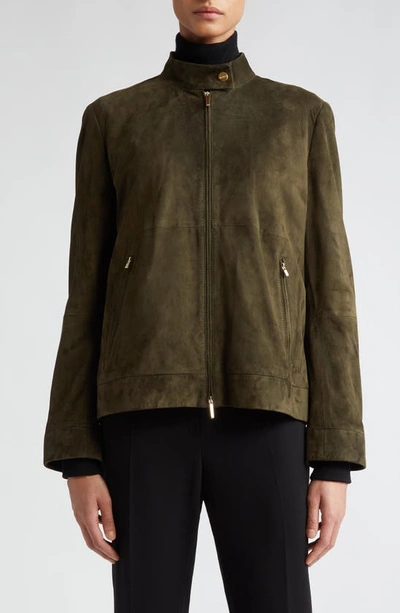 Max Mara Jene Suede Stand-collar Jacket In Kaki