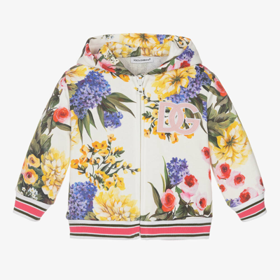 Dolce & Gabbana Baby Girls White Cotton Floral Zip-up Top In Multicolor