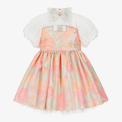 Junona Kids' Girls Pink Floral Jacquard Dress