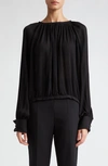 Max Mara Narvel Gathered Button-back Silk Blouse In Black