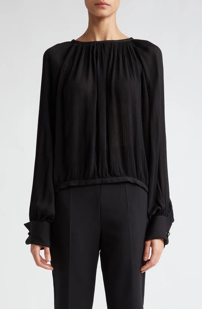 Max Mara Narvel Gathered Button-back Silk Blouse In Black