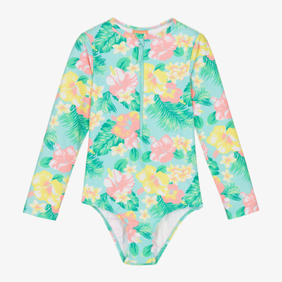 Sunuva Kids' Girls Green Floral Print Swimsuit