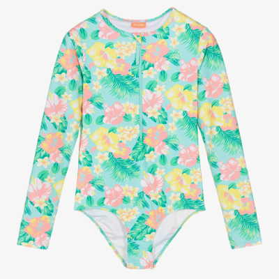 Sunuva Teen Girls Green Floral Print Swimsuit