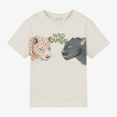 Mayoral Babies' Boys Ivory Cotton Wild Cat Print T-shirt
