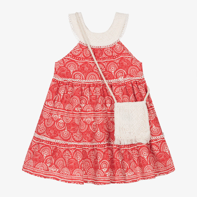 Mayoral Babies' Girls Red Cotton Dress & Ivory Bag Set