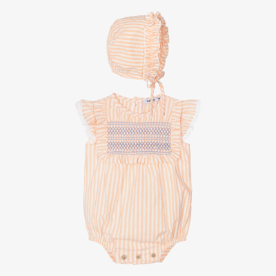 Babidu Baby Girls Orange Stripe Shortie & Bonnet Set