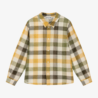 Bonpoint Teen Boys Green Linen & Cotton Check Shirt