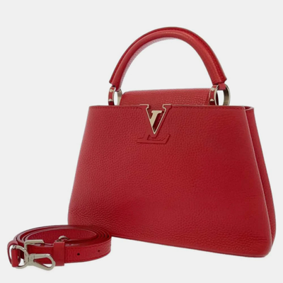 Pre-owned Louis Vuitton Red Taurillon Leather Capucines Bb