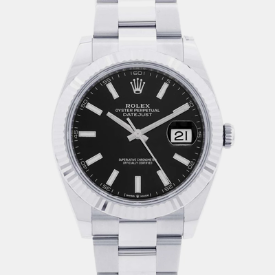 Pre-owned Rolex Black 18k White Gold And Stainless Steel Datejust 126334 Automatic Men's Wristwatch 41 Mm