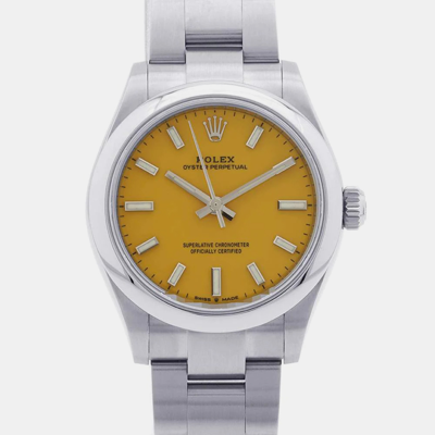 Pre-owned Rolex Yellow Stainless Steel Oyster Perpetual 277200 Automatic Women's Wristwatch 31 Mm