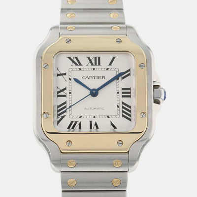 Pre-owned Cartier Silver 18k Yellow Gold And Stainless Steel Santos W2sa0007 Automatic Men's Wristwatch 35 Mm