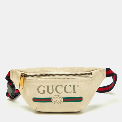 Pre-owned Gucci Cream Leather Logo Web Belt Bag In White