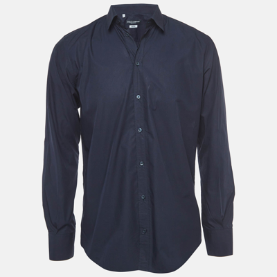 Pre-owned Dolce & Gabbana Dark Blue Cotton Martini Long Sleeve Shirt M In Navy Blue