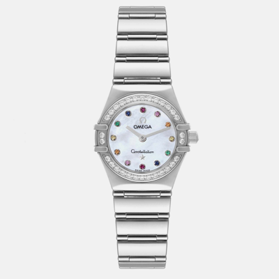 Pre-owned Omega Mother Of Pearl Diamond Stainless Steel Constellation 1460.79.00 Quartz Women's Wristwatch 22.5 Mm In Silver
