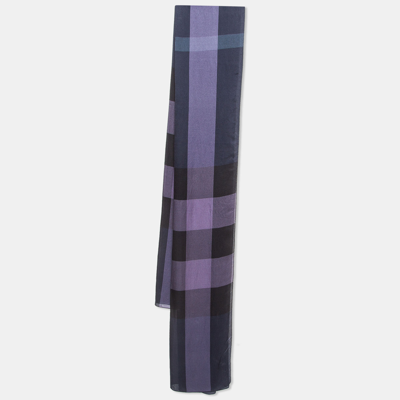 Pre-owned Burberry Purple Checked Satin Silk Scarf