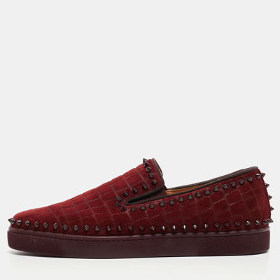 Pre-owned Christian Louboutin Burgundy Suede Pik Boat Slip-on Sneakers Size 42.5