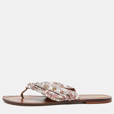 Pre-owned Tory Burch Multicolor Print Satin Carson Thong Sandals Size 41