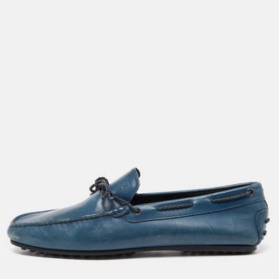 Pre-owned Tod's Blue Leather Bow Slip On Loafers Size 43