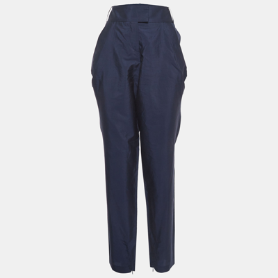 Pre-owned Giorgio Armani Navy Blue Silk Blend Trousers L