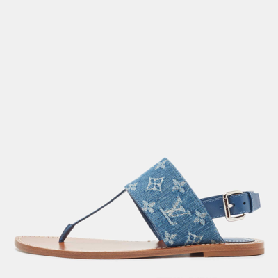 Pre-owned Louis Vuitton Blue Monogram Denim Starboard Flat Thong Sandals Size 40