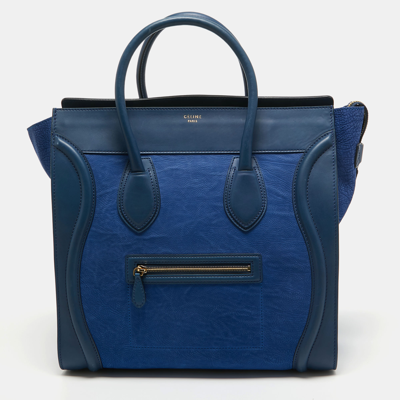Pre-owned Celine Two Tone Blue Leather And Nubuck Medium Luggage Tote