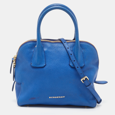Pre-owned Burberry Blue Pebbled Leather Yorke Satchel