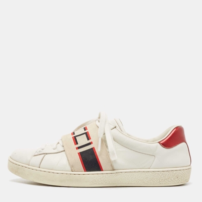 Pre-owned Gucci White Leather New Ace Low Top Trainers Size 42