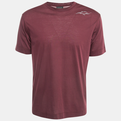 Pre-owned Emporio Armani Burgundy Printed Cotton T-shirt L