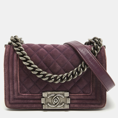Pre-owned Chanel Purple Velvet Small Boy Bag