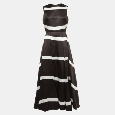 Pre-owned Elie Saab Black/white Striped Silk-blend Gown M