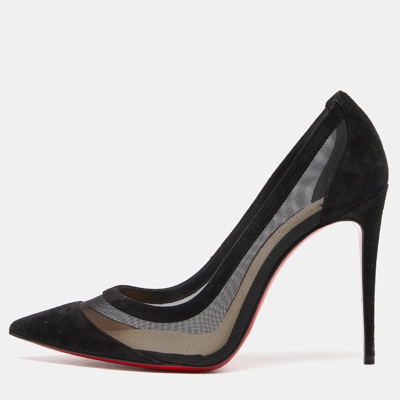 Pre-owned Christian Louboutin Black Mesh And Suede Panel Pumps Size 39