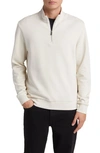 Hugo Boss Zip-neck Sweatshirt In Mercerized Cotton Jacquard In Light Beige