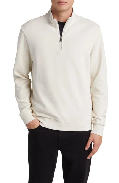 Hugo Boss Zip-neck Sweatshirt In Mercerized Cotton Jacquard In White