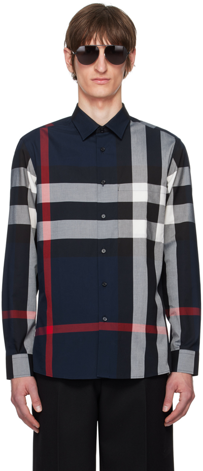 Burberry Checkered Shirt In Navy Ip Check