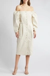 Melloday Off The Shoulder Button Front Midi Dress In Bone