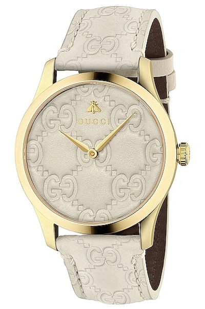 Gucci Leather Signature Strap Watch In Ivory