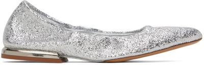 Dries Van Noten Glitter Point-toe Ballerina Flats In Silver
