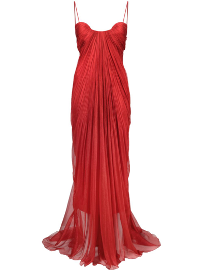 Maria Lucia Hohan Red Victoria Pleated Silk Maxi Dress