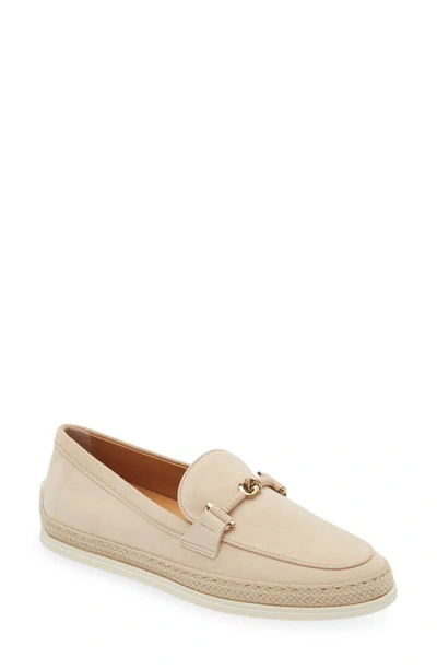 Tod's Gomma Suede T-ring Espadrille Driver Loafers In Naturale