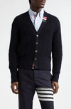 THOM BROWNE VIRGIN WOOL CABLE STITCH CARDIGAN