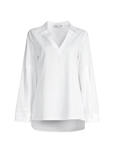 Harshman Lilou Split-sleeve V-neck Cotton Blouse In White