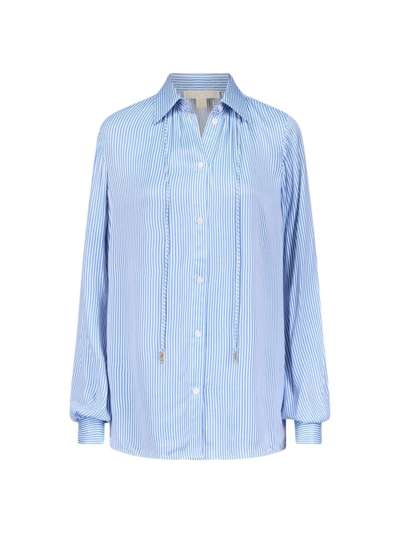 Michael Michael Kors Women's Self-tie Pinstripe Shirt In Blueberry