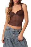 Edikted Mercy Sheer Mesh Bra Top In Brown