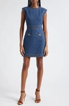 Veronica Beard Ginny Sleeveless Denim Topstitch Mini Dress In Bright Blue