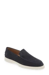 Tod's Blue Suede Moccasin With White Rubber Sole