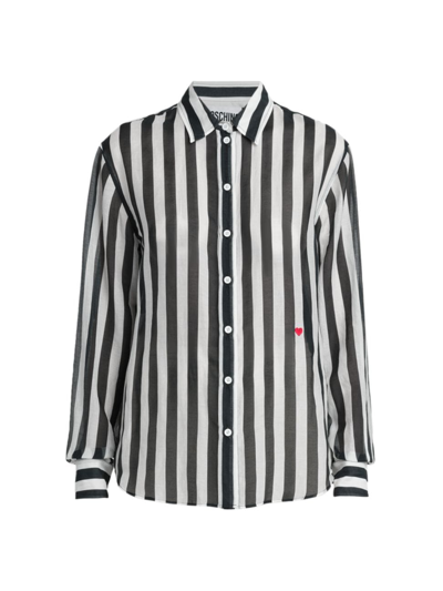 Moschino Striped Cotton-blend Shirt In Black
